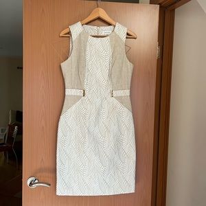 Calvin Klein Sheath Structured Dress - Ivory & Tan - Size 10